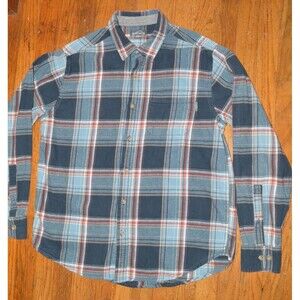 Eddie Bauer Men’s Flannel Shirt L Blue Red Plaid Long Sleeve Button Down Cotton